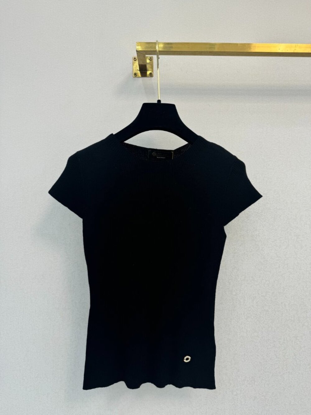 New Loro Piana Ribbed Silk & Cashmere Short Sleeve Knit Top - Black